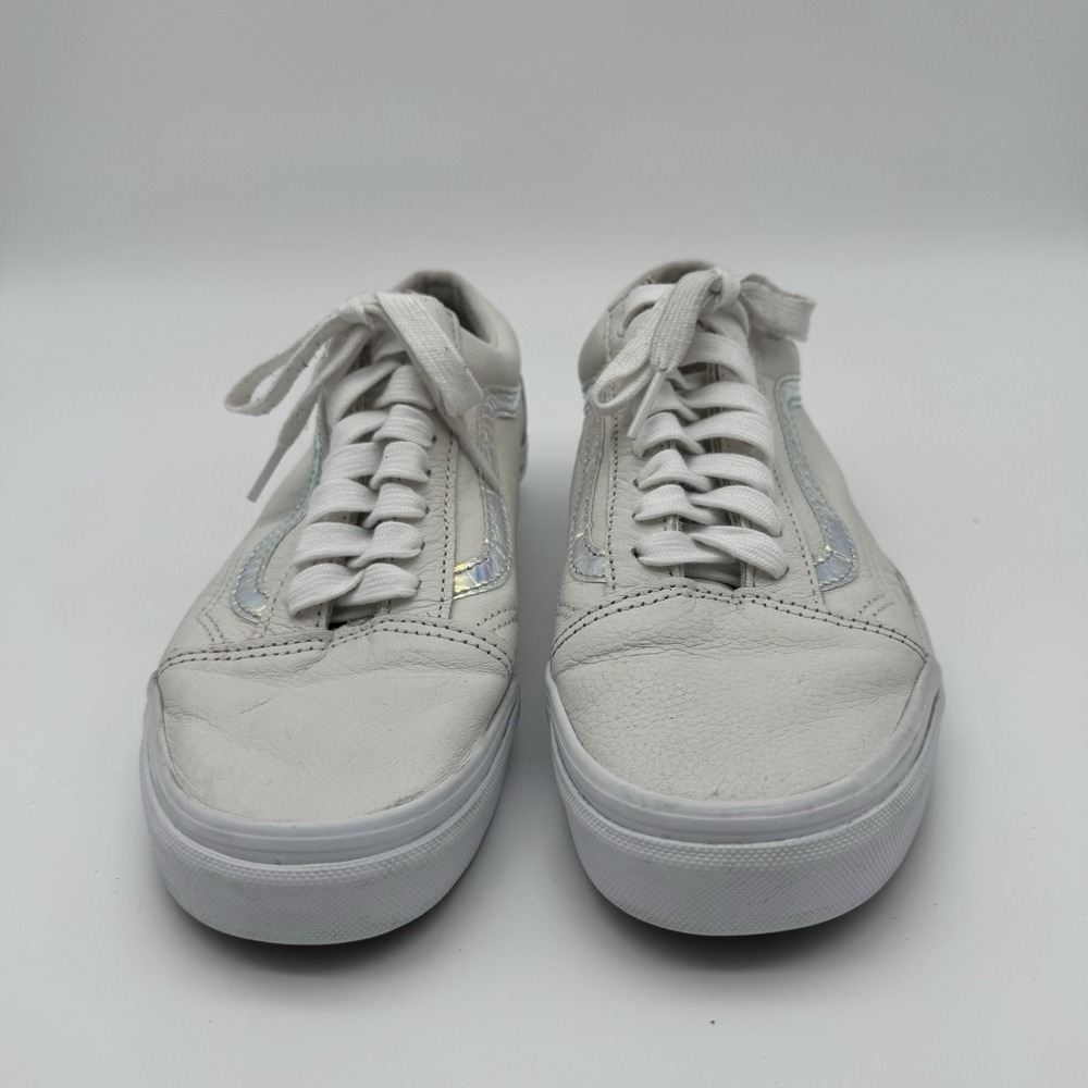 Vans Women's Old Skool White Leather Holo Sidestripe Skate Shoes Size 8.5 - Picture 3 of 9